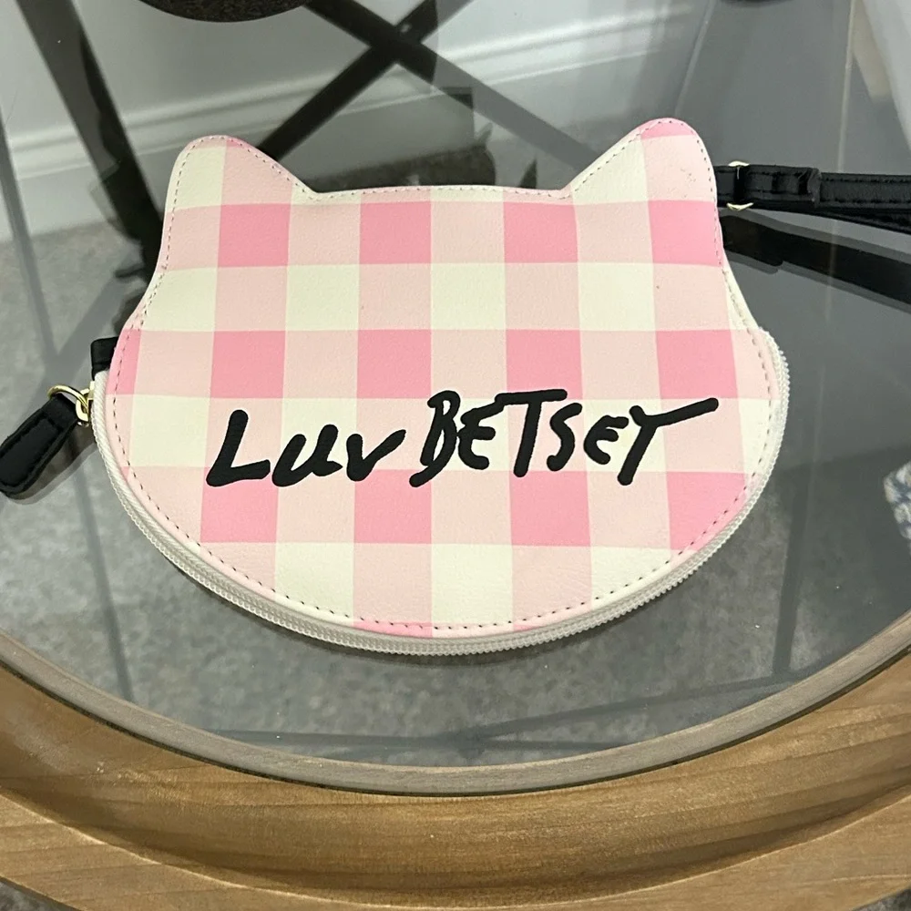 Betsy Johnson Pink and White Cat wristlet